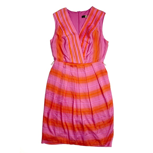 Anthropologie Eva Franco Striped Sheath Dress Orange Pink Sleeveless Size 4 - Picture 5 of 11
